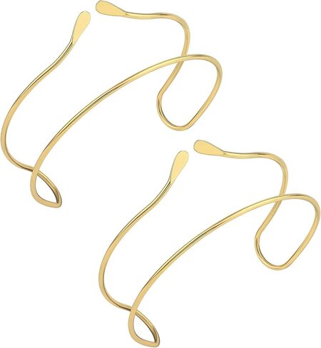 SONNYX 2 قطعة سوار الذراع العلوي الإسورة للنساء الفضة الذهب قابل للتعديل شارة الذراع الحد الأدنى بسيط مفتوح الذراع الكفة مجوهرات هدية in Kuwait