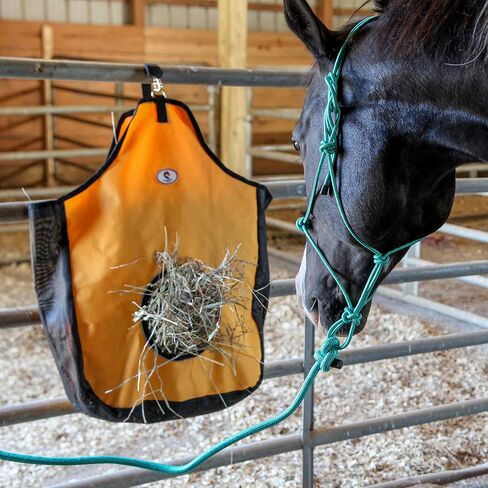 حقيبة حمل Hay Feeder 1200 D من Majestic Ally للخيول والأغنام مع زخرفة عاكسة - تقلل من النفايات - تأتي مع شبكة قش مقاس 91.44 سم. (أسود) in Saudi Arabia