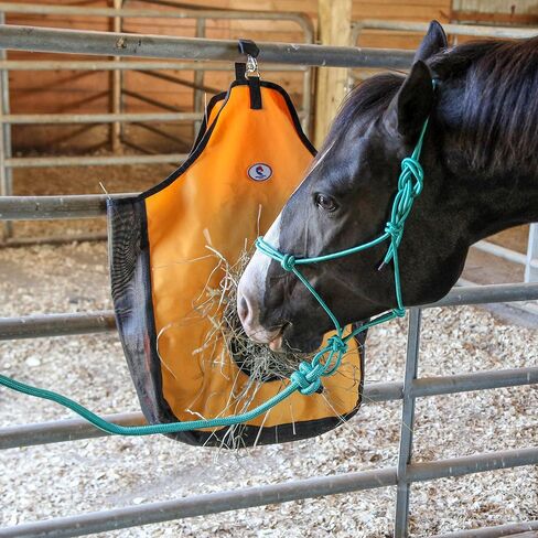 حقيبة حمل Hay Feeder 1200 D من Majestic Ally للخيول والأغنام مع زخرفة عاكسة - تقلل من النفايات - تأتي مع شبكة قش مقاس 91.44 سم. (أسود) in Saudi Arabia