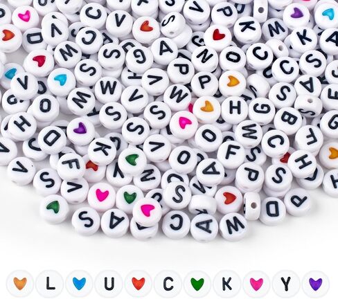 1000PCS Colourful Letter Beads for Threading, 4 x 7 MM, A-Z White Letter Beads and Colourful Heart Beads, Acrylic Round Beads for Jewellery DIY Making Crafts Bracelets Necklaces Ornaments-Gold in Kuwait