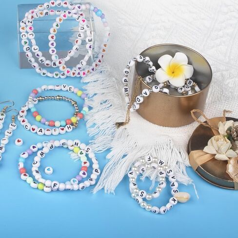 1000PCS Colourful Letter Beads for Threading, 4 x 7 MM, A-Z White Letter Beads and Colourful Heart Beads, Acrylic Round Beads for Jewellery DIY Making Crafts Bracelets Necklaces Ornaments-Gold in Kuwait
