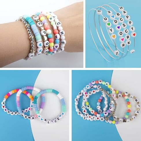 1000PCS Colourful Letter Beads for Threading, 4 x 7 MM, A-Z White Letter Beads and Colourful Heart Beads, Acrylic Round Beads for Jewellery DIY Making Crafts Bracelets Necklaces Ornaments-Gold in Kuwait