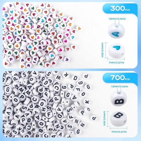 1000PCS Colourful Letter Beads for Threading, 4 x 7 MM, A-Z White Letter Beads and Colourful Heart Beads, Acrylic Round Beads for Jewellery DIY Making Crafts Bracelets Necklaces Ornaments-Gold in Kuwait