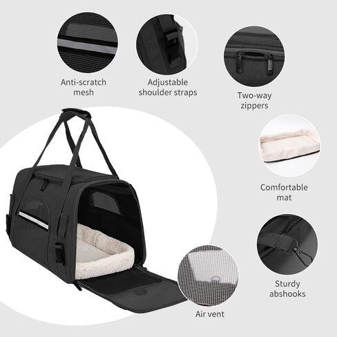 حاملات الحيوانات الأليفة المعتمدة من شركة YouTik Pet Carrier للكلاب الصغيرة، قطة صغيرة متوسطة الحجم، حاملة سفر للحيوانات الأليفة ذات جوانب ناعمة وقابلة للطي، رمادي in Kuwait