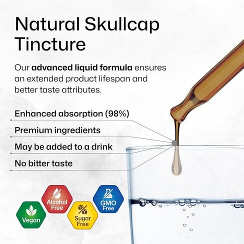 BIO KRAUTER Skullcap Herb Tincture - Organic Scutellaria Lateriflora Liquid Extract - Nervous System Support Supplement - Alcohol and Sugar Free - Vegan Drops 4 Fl.Oz. in Saudi Arabia