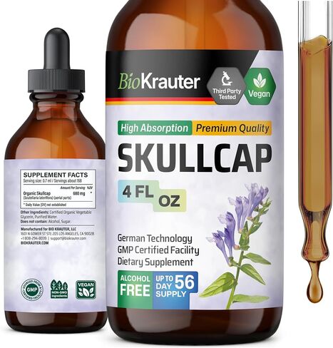 BIO KRAUTER Skullcap Herb Tincture - Organic Scutellaria Lateriflora Liquid Extract - Nervous System Support Supplement - Alcohol and Sugar Free - Vegan Drops 4 Fl.Oz. in Saudi Arabia