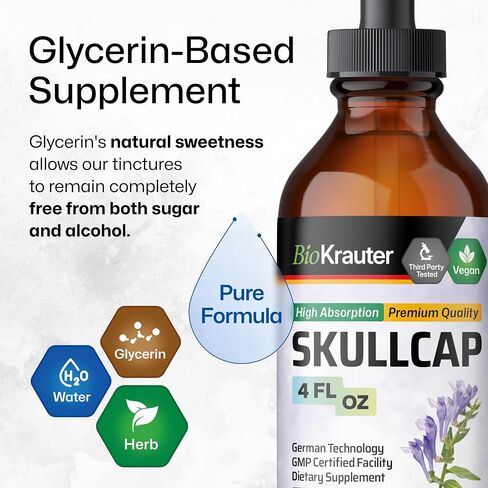 BIO KRAUTER Skullcap Herb Tincture - Organic Scutellaria Lateriflora Liquid Extract - Nervous System Support Supplement - Alcohol and Sugar Free - Vegan Drops 4 Fl.Oz. in Saudi Arabia
