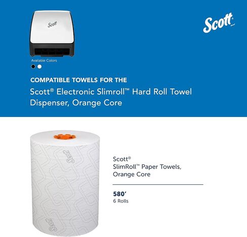موزعات المناشف Slimroll الأوتوماتيكية من Scott® (47196)، باللون الأسود، لمناشف Orange Core Scott® Slimroll، مقاس 11.8 بوصة × 12.35 بوصة × 7.25 بوصة (الكمية 1) in Saudi Arabia