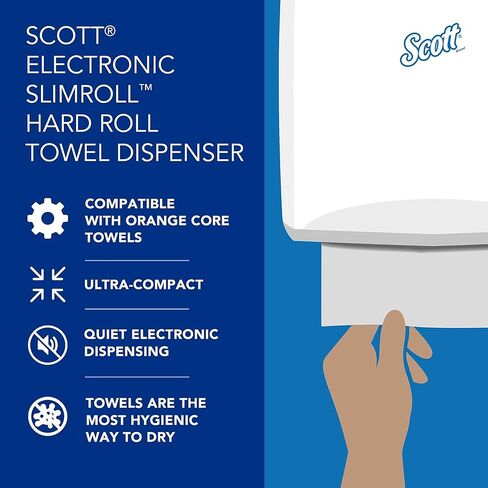 موزعات المناشف Slimroll الأوتوماتيكية من Scott® (47196)، باللون الأسود، لمناشف Orange Core Scott® Slimroll، مقاس 11.8 بوصة × 12.35 بوصة × 7.25 بوصة (الكمية 1) in Kuwait