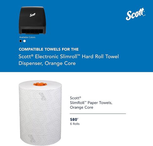 موزعات المناشف Slimroll الأوتوماتيكية من Scott® (47196)، باللون الأسود، لمناشف Orange Core Scott® Slimroll، مقاس 11.8 بوصة × 12.35 بوصة × 7.25 بوصة (الكمية 1) in Kuwait