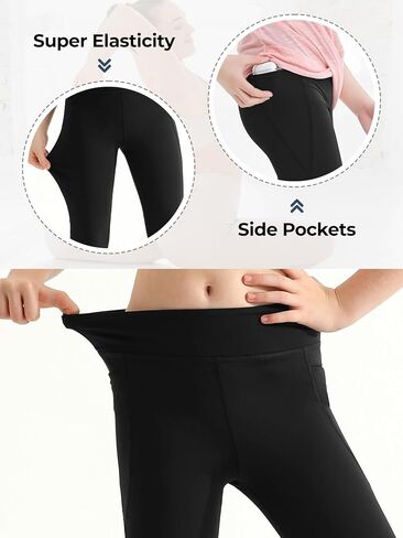 Girls Athletic Leggings with Pockets Capri Black Leggings Yoga Workout Active Pants for Teen Girls 3/4 Summer Shorts in Saudi Arabia