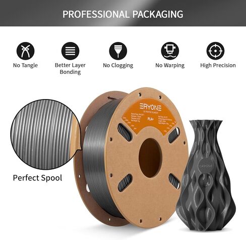 ERYONE PLA Plus Filament 1.75 مم PLA+ خيوط طابعة ثلاثية الأبعاد +/-0.03 مم، 1 كجم (2.2 رطل)/ بكرة، أسود in Kuwait