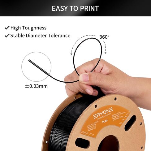 ERYONE PLA Plus Filament 1.75mm PLA+ 3D Printer Filament +/-0.03mm, 1kg (2.2lbs)/ Spool, Black in Saudi Arabia