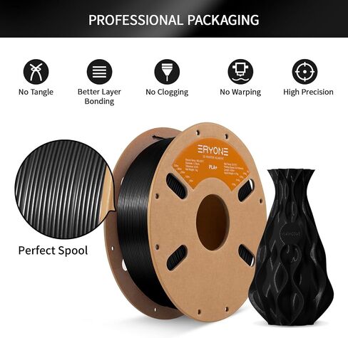 ERYONE PLA Plus Filament 1.75mm PLA+ 3D Printer Filament +/-0.03mm, 1kg (2.2lbs)/ Spool, Black in Saudi Arabia