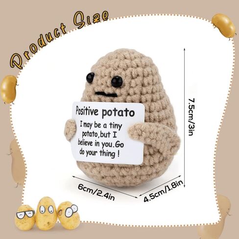 Mini Funny Positive Potato, 3 inch Knitted Wool Doll Potato Toy with Positive Card, Inspiring and Cute Wool Positive Potato Crochet Doll for Cheer Up Gifts and Party Decorations, Cheer Gifts for Kids in Kuwait