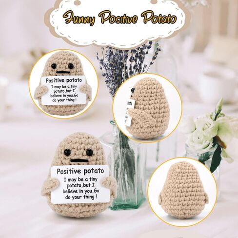 Mini Funny Positive Potato, 3 inch Knitted Wool Doll Potato Toy with Positive Card, Inspiring and Cute Wool Positive Potato Crochet Doll for Cheer Up Gifts and Party Decorations, Cheer Gifts for Kids in Kuwait