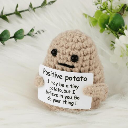 Mini Funny Positive Potato, 3 inch Knitted Wool Doll Potato Toy with Positive Card, Inspiring and Cute Wool Positive Potato Crochet Doll for Cheer Up Gifts and Party Decorations, Cheer Gifts for Kids in Kuwait