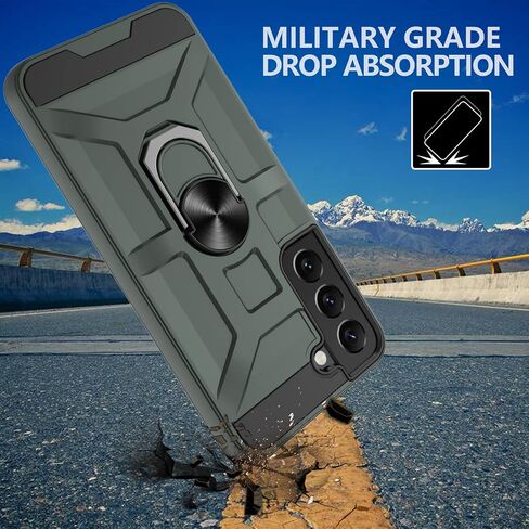 Samsung Galaxy S22 Case, Galaxy S22 5G Case with [3X Tempered Glass Screen Protector], Built-in Ring Kickstand and Magnetic Car Mount Shockproof Dropproof Armor Case for Galaxy S22 5G - Green in Saudi Arabia