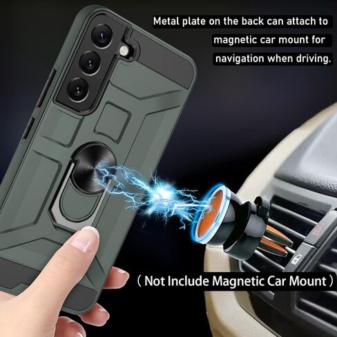 Samsung Galaxy S22 Case, Galaxy S22 5G Case with [3X Tempered Glass Screen Protector], Built-in Ring Kickstand and Magnetic Car Mount Shockproof Dropproof Armor Case for Galaxy S22 5G - Green in Saudi Arabia