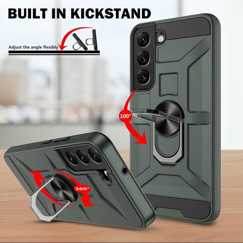 Samsung Galaxy S22 Case, Galaxy S22 5G Case with [3X Tempered Glass Screen Protector], Built-in Ring Kickstand and Magnetic Car Mount Shockproof Dropproof Armor Case for Galaxy S22 5G - Green in Saudi Arabia
