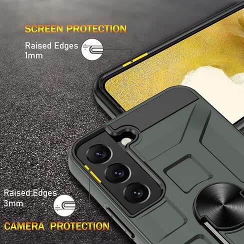 Samsung Galaxy S22 Case, Galaxy S22 5G Case with [3X Tempered Glass Screen Protector], Built-in Ring Kickstand and Magnetic Car Mount Shockproof Dropproof Armor Case for Galaxy S22 5G - Green in Saudi Arabia
