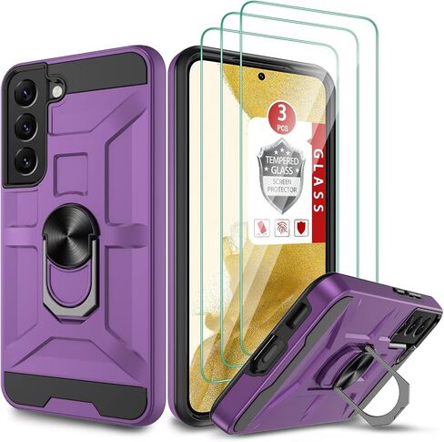 Samsung Galaxy S22 Case, Galaxy S22 5G Case with [3X Tempered Glass Screen Protector], Built-in Ring Kickstand and Magnetic Car Mount Shockproof Dropproof Armor Case for Galaxy S22 5G - Green in Saudi Arabia