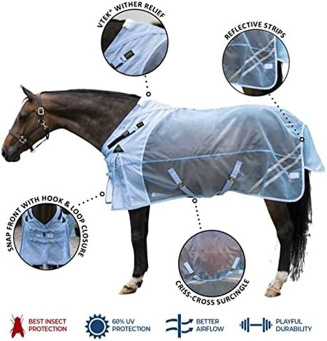 Schneiders Protective Mesh Fly Sheet for Horses - Open Front Surcingle Blanket - 60% UV Protection - Durable and Comfortable Material (80 inches) in Saudi Arabia