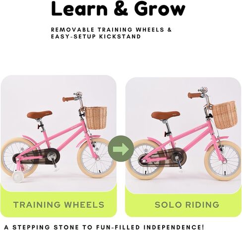 montresor Toddler Bike, Bicycle for Kids 3-5 Year with Removable Training Wheels, Bell, Kickstand, Basket, 16 inch, Birthday Gift for 4 Year Old Little Girl, Pink in Saudi Arabia