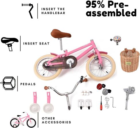 montresor Toddler Bike, Bicycle for Kids 3-5 Year with Removable Training Wheels, Bell, Kickstand, Basket, 16 inch, Birthday Gift for 4 Year Old Little Girl, Pink in Saudi Arabia