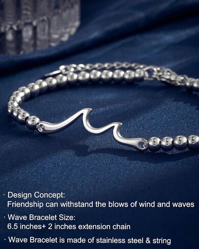 طرسوس هدية للأصدقاء الإناث، فكرة هدايا الصداقة للمرأة، سوار موجة لأفضل صديق Bestie Soul Sister عيد الميلاد عيد الحب هدايا عيد ميلاد لها in Kuwait