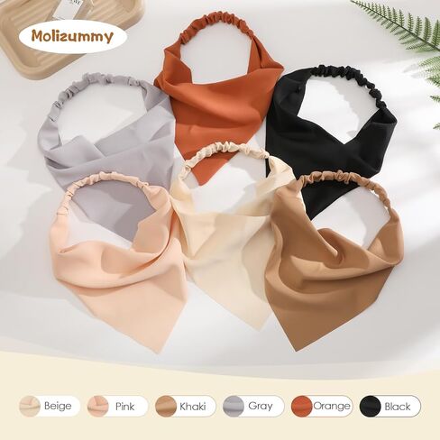 molizummy 6 عبوات من عصابات الرأس للنساء، أوشحة رأس مثلثة باندانا بلون سادة، أربطة شعر مرنة كبيرة عصابات رأس للفتيات المراهقات in Kuwait