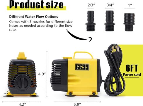 6699 Mini Submersible Water Pump 800GPH Ultra Quiet Fountain Pump with 6FT Power Cord 3 Nozzles for Fish Tank Pond Aquarium Hydroponics Water Removal AQP 800 in Kuwait