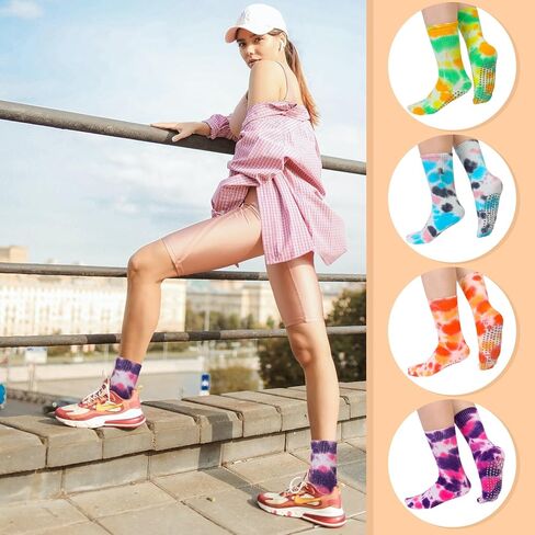 4 أزواج من جوارب اليوغا مع مقابض من Ovveroche، جوارب غير قابلة للانزلاق للنساء، جوارب لزجة مضادة للانزلاق لليوجا والرقص والرقص في المستشفى in Kuwait