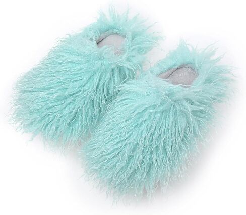Unisex Fuzzy Faux Fur Slippers, Women's Fluffy Long Hair Sheep Faux Fur Slip on Slides, Girls Luxury Big Fluffy Outdoor Flat Slippers, Long Curly Hair Non-Slip Warm Home Slide Shoes in Kuwait