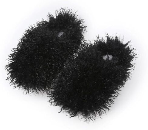 Unisex Fuzzy Faux Fur Slippers, Women's Fluffy Long Hair Sheep Faux Fur Slip on Slides, Girls Luxury Big Fluffy Outdoor Flat Slippers, Long Curly Hair Non-Slip Warm Home Slide Shoes in Kuwait