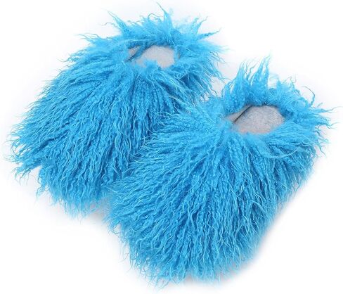 Unisex Fuzzy Faux Fur Slippers, Women's Fluffy Long Hair Sheep Faux Fur Slip on Slides, Girls Luxury Big Fluffy Outdoor Flat Slippers, Long Curly Hair Non-Slip Warm Home Slide Shoes in Kuwait