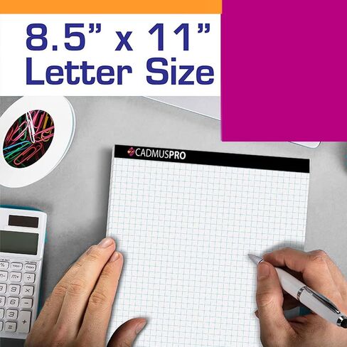 لوحة ورق رسم بياني مقاس 8.5 بوصة × 11 بوصة من CADMUSPRO، شبكة 1/4 بوصة 4 × 4، 50 ورقة لكل وسادة، شريط ربط، رائعة للرسم والرسم والرسومات الهندسية ورسم الرسم البياني in Kuwait