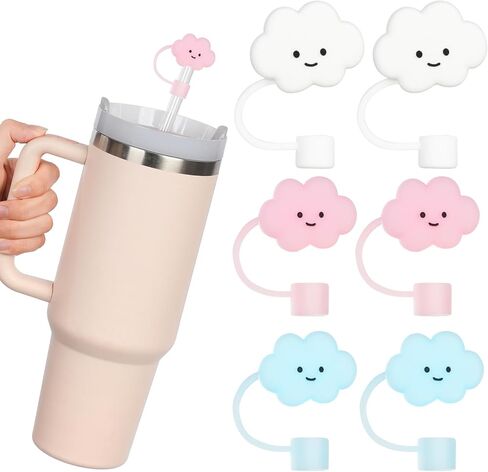AUAUY Straw Covers, Silicone Straw Tips Covers, Reusable Drinking Straw Covers Plugs Dust-Proof Drinking Straw Cover, Straw Protector Cover Cute Cartoon Straw Cover for 12mm Straw -4PCS in Saudi Arabia