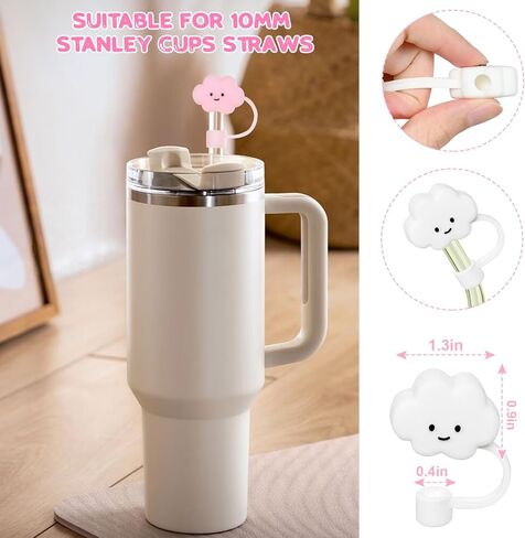 AUAUY Straw Covers, Silicone Straw Tips Covers, Reusable Drinking Straw Covers Plugs Dust-Proof Drinking Straw Cover, Straw Protector Cover Cute Cartoon Straw Cover for 12mm Straw -4PCS in Saudi Arabia