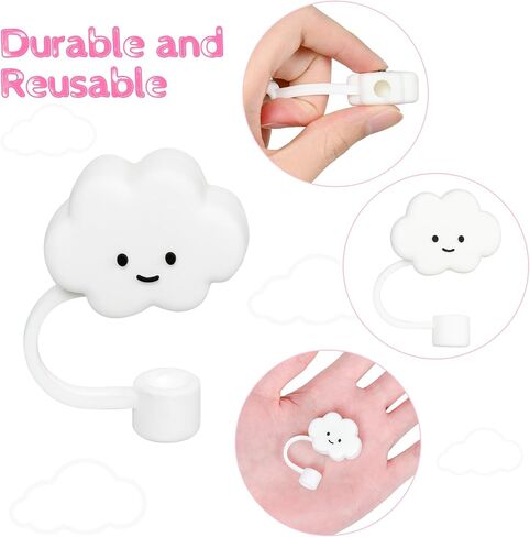 AUAUY Straw Covers, Silicone Straw Tips Covers, Reusable Drinking Straw Covers Plugs Dust-Proof Drinking Straw Cover, Straw Protector Cover Cute Cartoon Straw Cover for 12mm Straw -4PCS in Saudi Arabia