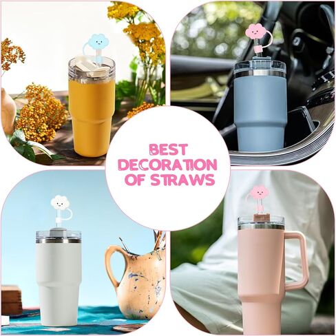AUAUY Straw Covers, Silicone Straw Tips Covers, Reusable Drinking Straw Covers Plugs Dust-Proof Drinking Straw Cover, Straw Protector Cover Cute Cartoon Straw Cover for 12mm Straw -4PCS in Saudi Arabia