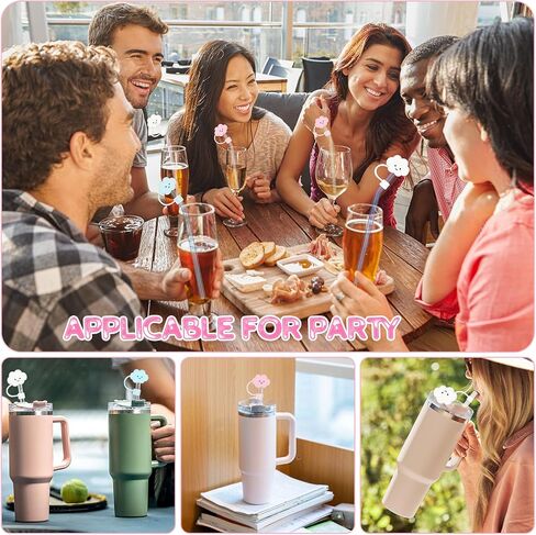 AUAUY Straw Covers, Silicone Straw Tips Covers, Reusable Drinking Straw Covers Plugs Dust-Proof Drinking Straw Cover, Straw Protector Cover Cute Cartoon Straw Cover for 12mm Straw -4PCS in Saudi Arabia