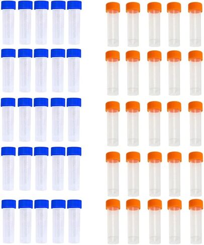 50 Pack 5ml Cryo Tubes，Plastic Graduated Vial Tube with Screw Caps,Small Test Sample Bottles Tubes Container with Lid，PP Material ，with Silica Gel Gasket (50) Bagged Blue and Orange in Saudi Arabia