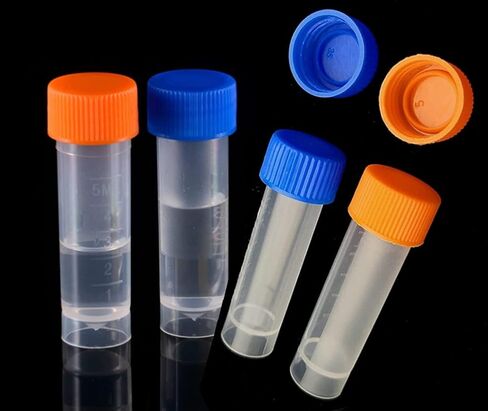 50 Pack 5ml Cryo Tubes，Plastic Graduated Vial Tube with Screw Caps,Small Test Sample Bottles Tubes Container with Lid，PP Material ，with Silica Gel Gasket (50) Bagged Blue and Orange in Saudi Arabia