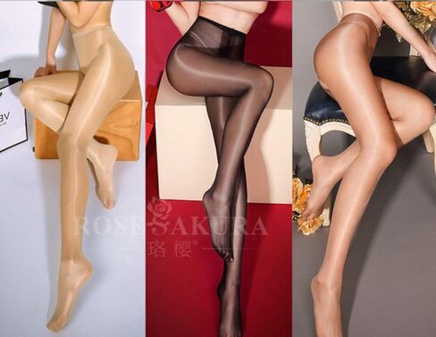 Long-Perfect Super Shimmery Oil Shiny Plus Footed Thigh High Sheer Hold Up Pantyhose Stockings 30 Den Tights in Saudi Arabia
