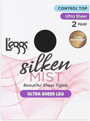 L'eggs Silken Mist Ultra Sheer مع تقنية مقاومة الجري، جوارب طويلة شفافة للتحكم في أصابع القدم، بيج شمسي، Queen Plus، عبوتان in Saudi Arabia