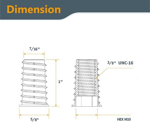 POWERTEC QTI1001 Threaded Inserts for Wood | 3/8"-16 Internal Threads, Zinc Alloy – 50 Pack in Saudi Arabia