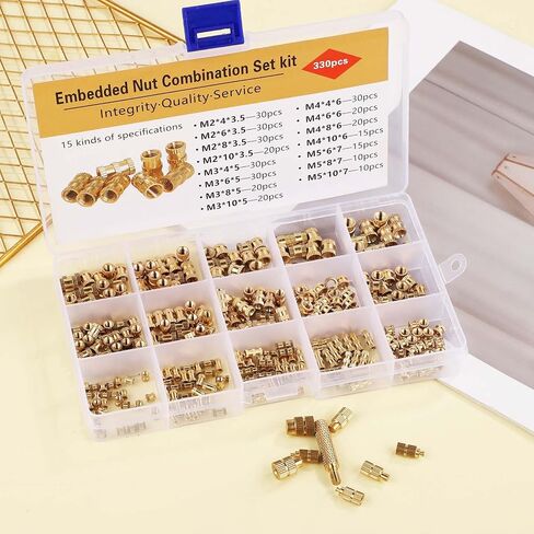 M2 M2.5 M3 M4 M5 Threaded Inserts Set, 1 Hot Iron Heating Rod and 7 Tips Heat Set Inserts, 330 Brass Nuts Female Thread Knurled Nuts Hot Melt Nut for Plastic and 3D Printing Components in Saudi Arabia