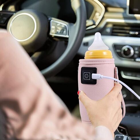 ihreesy Car USB Baby Bottle Warmer,Portable 5V Travel Milk Heater Cover USB Charging Milk Heat Keeper Travel Milk Bottle Warmer with 3 Gears Adjustable for Travel Camping Shopping,Pink in Saudi Arabia