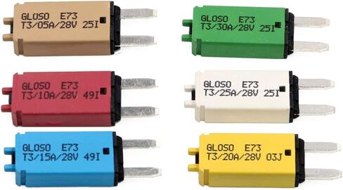 قاطع الدائرة الكهربائية Tiooka E73 DC 28V يدوي Rese Mini ATM Blade Style قواطع دوائر فيوز عدة 6 قطع 5A 10A 15A 20A 25A 30A للقوارب البحرية RV يخت بطارية مقطورة حافلة شاحنة in Kuwait